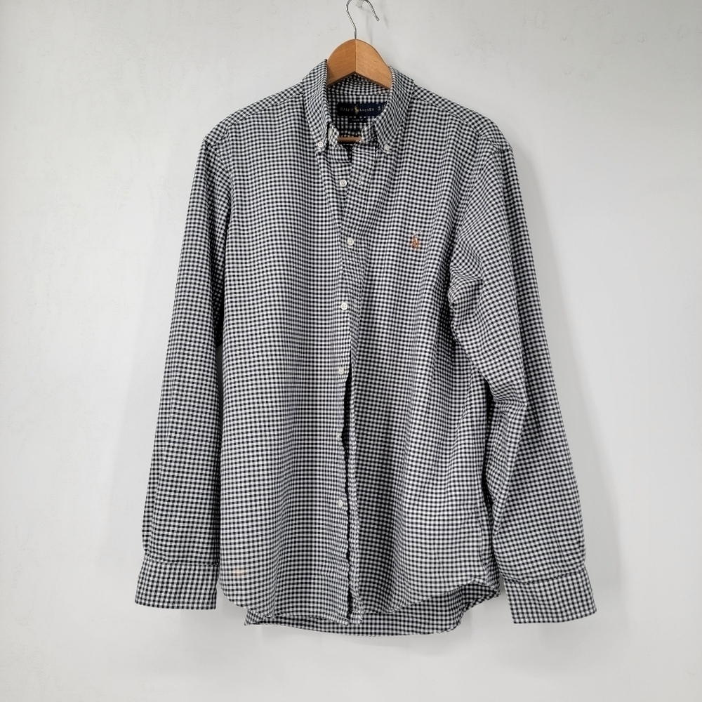 Ralph Lauren Blue Label Shirt Men's XL Black White Gingham Checkered Button Down - Picture 3 of 14